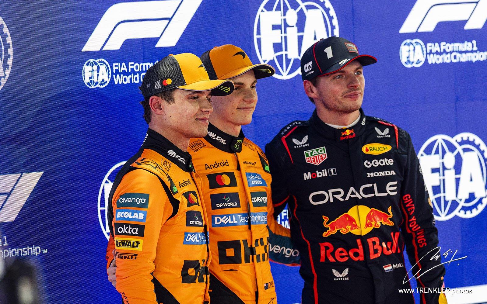 Oscar Piastri, Lando Norris a Max Verstappen