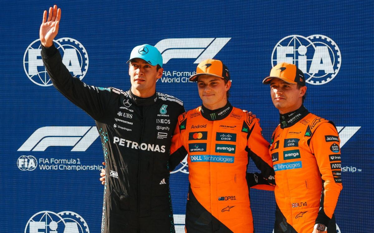 Oscar Piastri, George Russell a Lando Norris