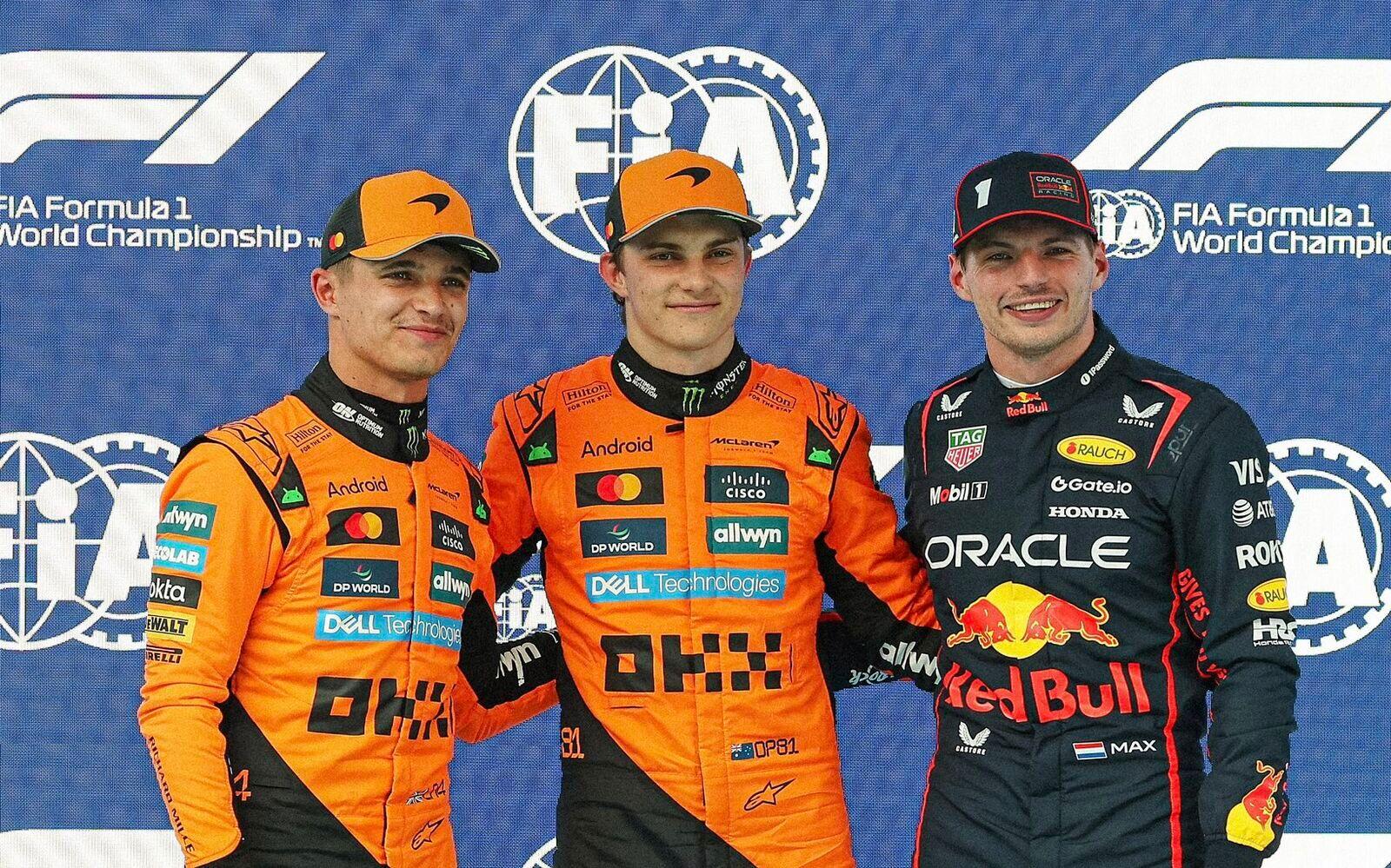 Oscar Piastri, Lando Norris a Max Verstappen