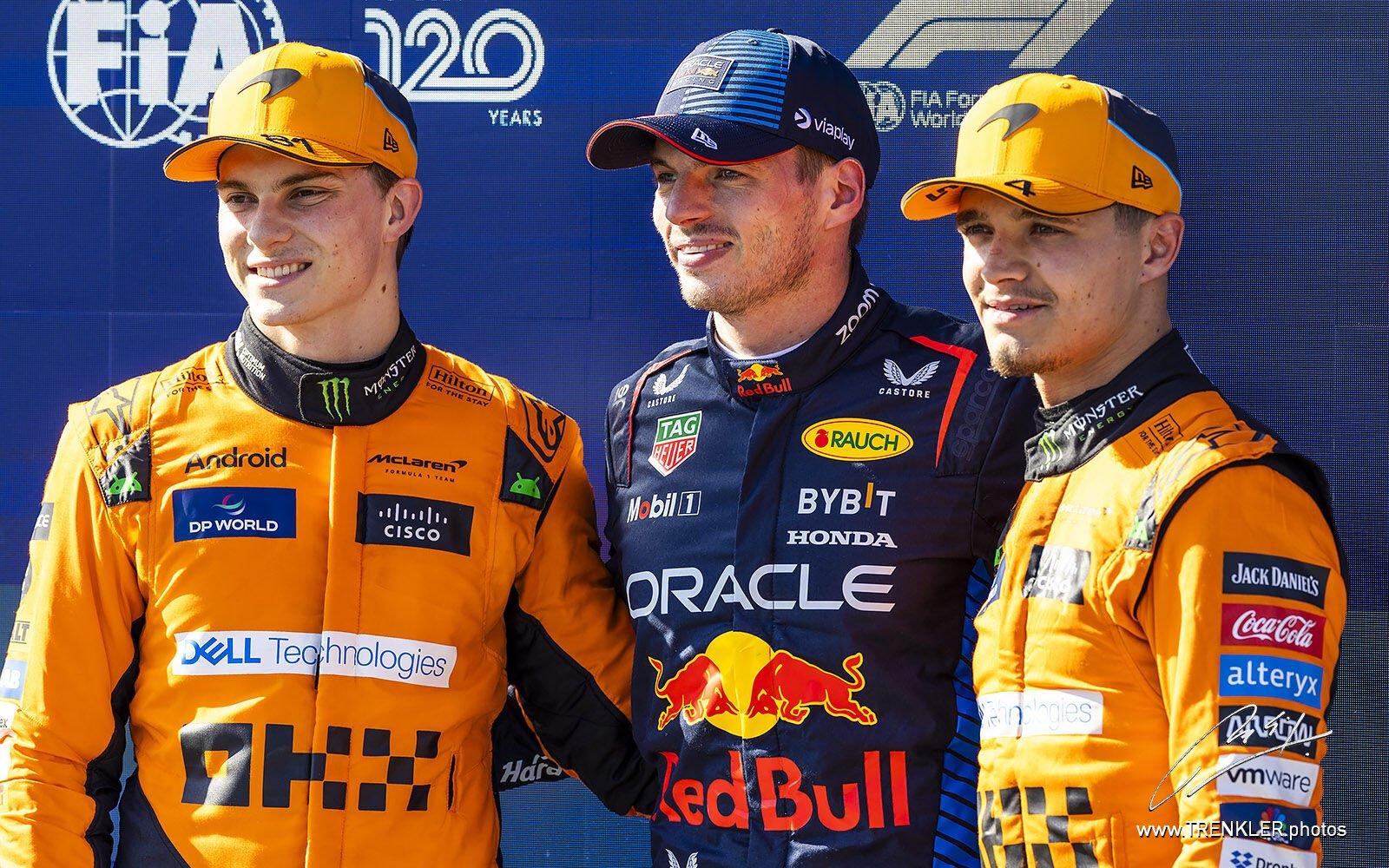 Max Verstappen, Oscar Piastri a Lando Norris