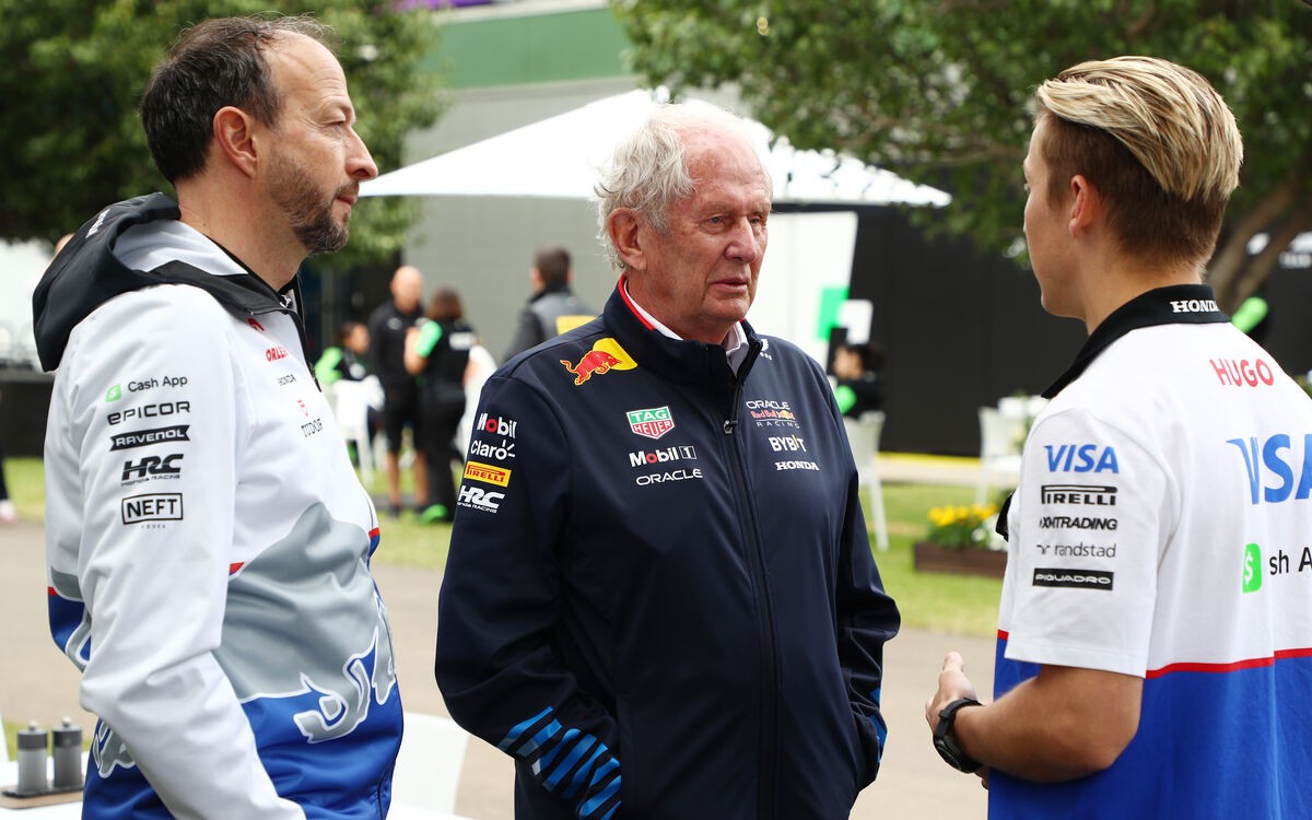 Peter Bayer, Helmut Marko a Liam Lawson